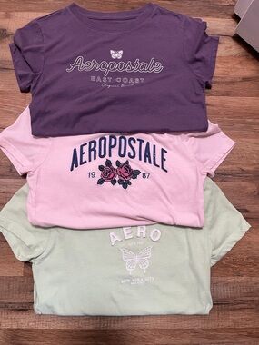 Aeropostale Purple, Pink & Light Green Short Sleeve Graphic Tees - 3 Pack
